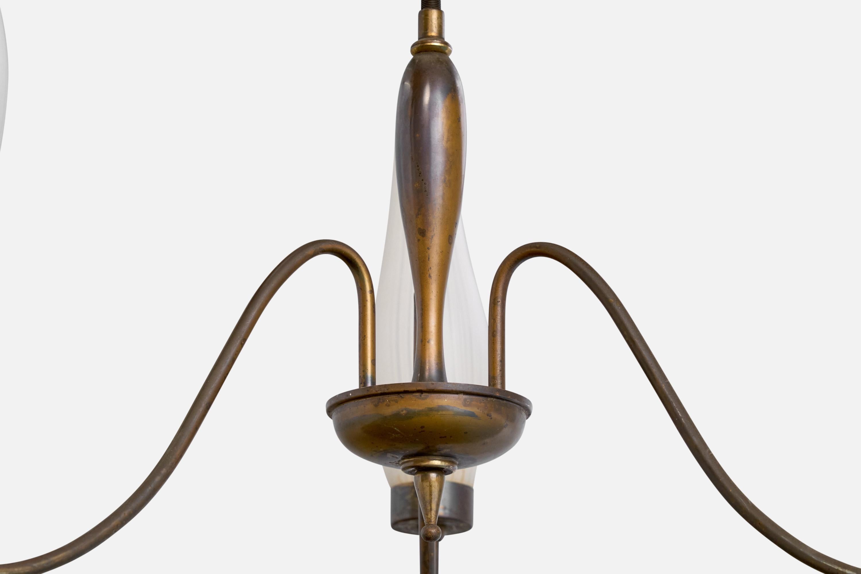 Italian Designer, Chandelier, Brass, Glass, Italy, 1940s For Sale 5