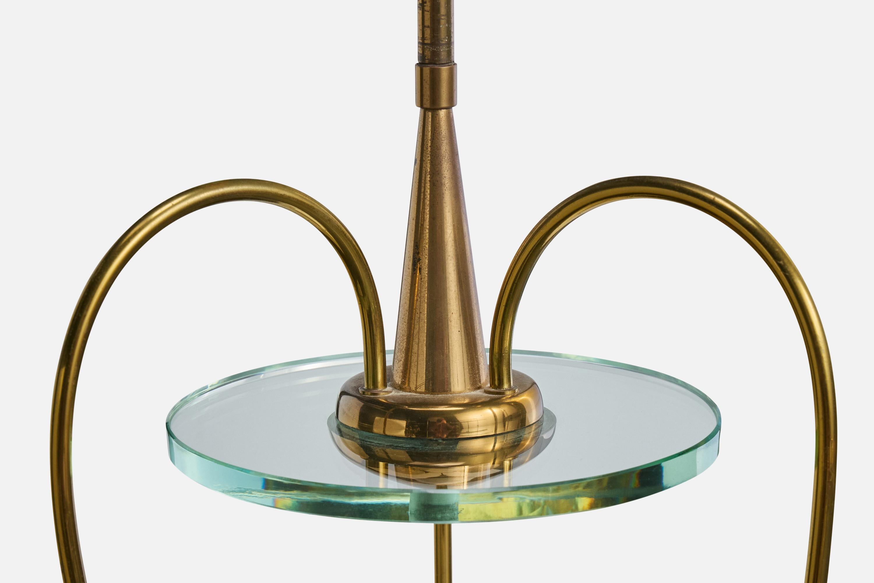 Lustre de designer italien, laiton, verre, Italie, années 1940 en vente 3