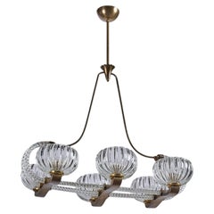 Italian Designer, Chandelier, Brass, Glass, Italy, 1940s