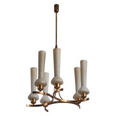 Italian Designer, Chandelier, Brass, Glass, Italy, 1940s