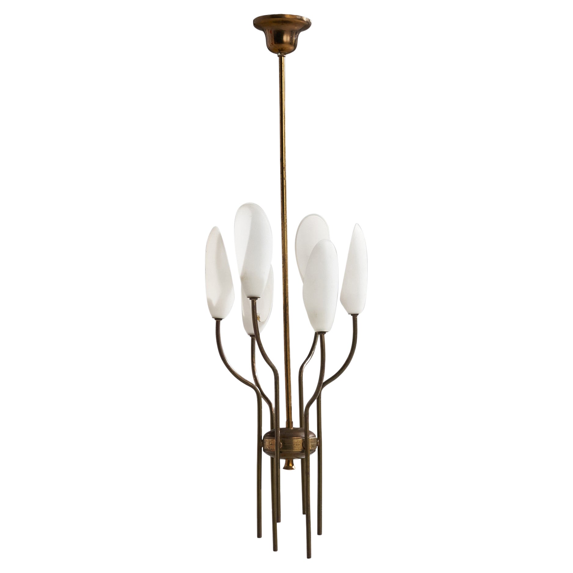 Lustre de designer italien, laiton, verre, Italie, années 1940