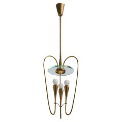 Italian Designer, Chandelier, Brass, Glass, Italy, 1940s
