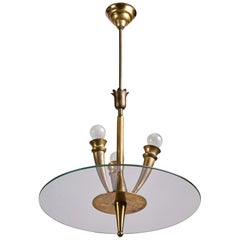Italian Designer, Chandelier, Brass, Glass, Italy, 1940s