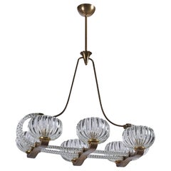 Lustre de designer italien, laiton, verre, Italie, années 1940