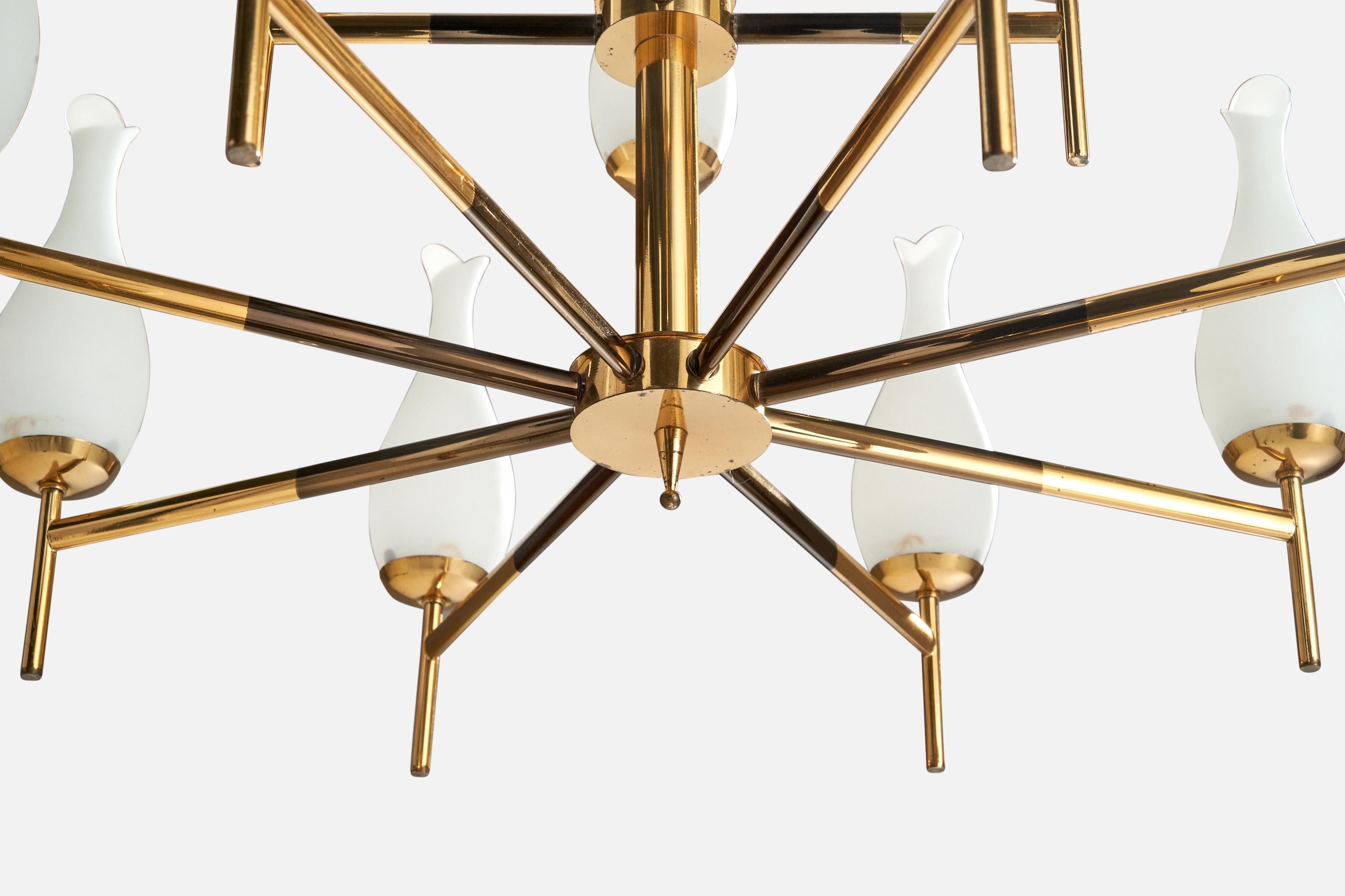 Italian Designer, Chandelier, Brass, Glass, Italy, 1950s For Sale 5