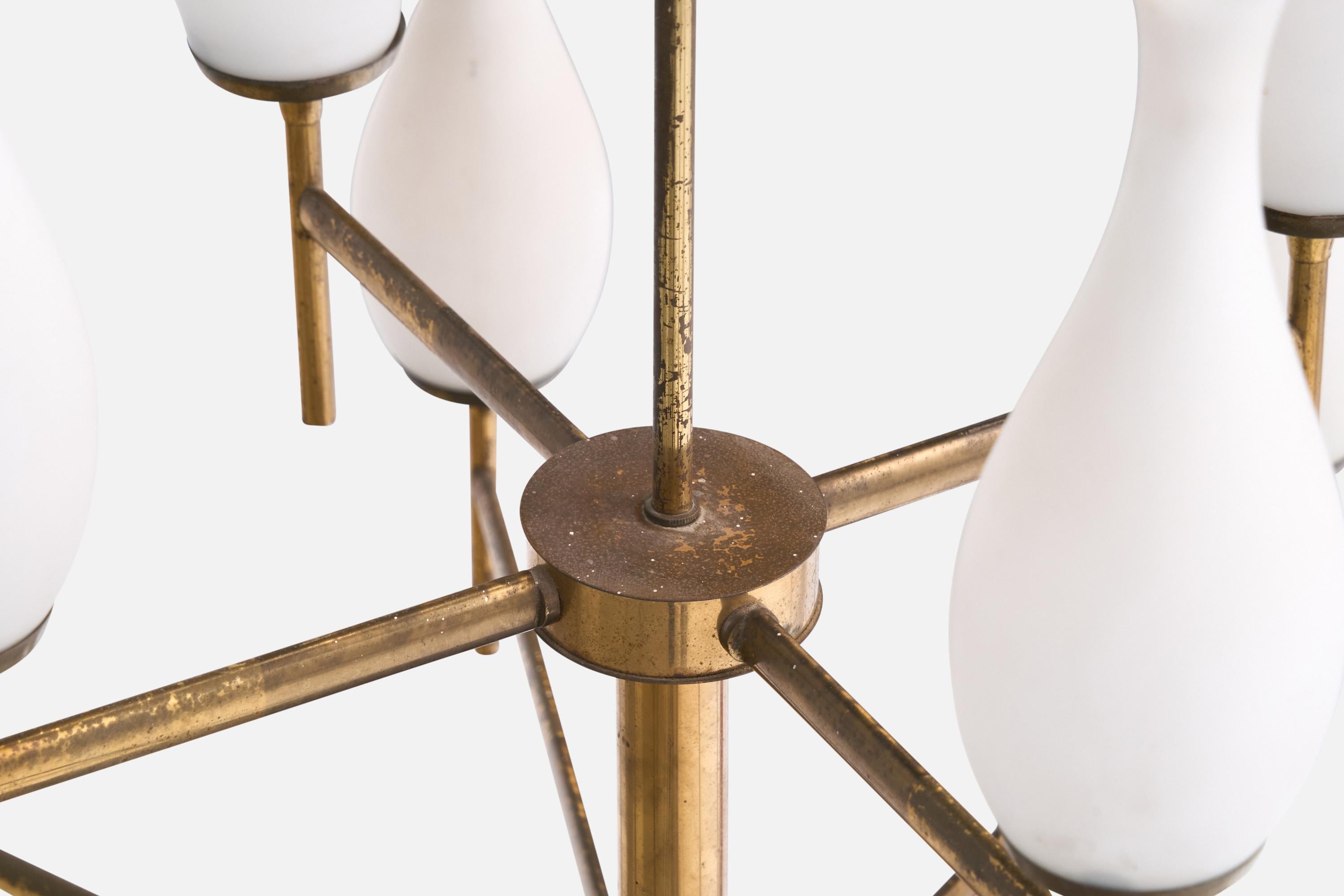 Italian Designer, Chandelier, Brass, Glass, Italy, 1950s For Sale 5
