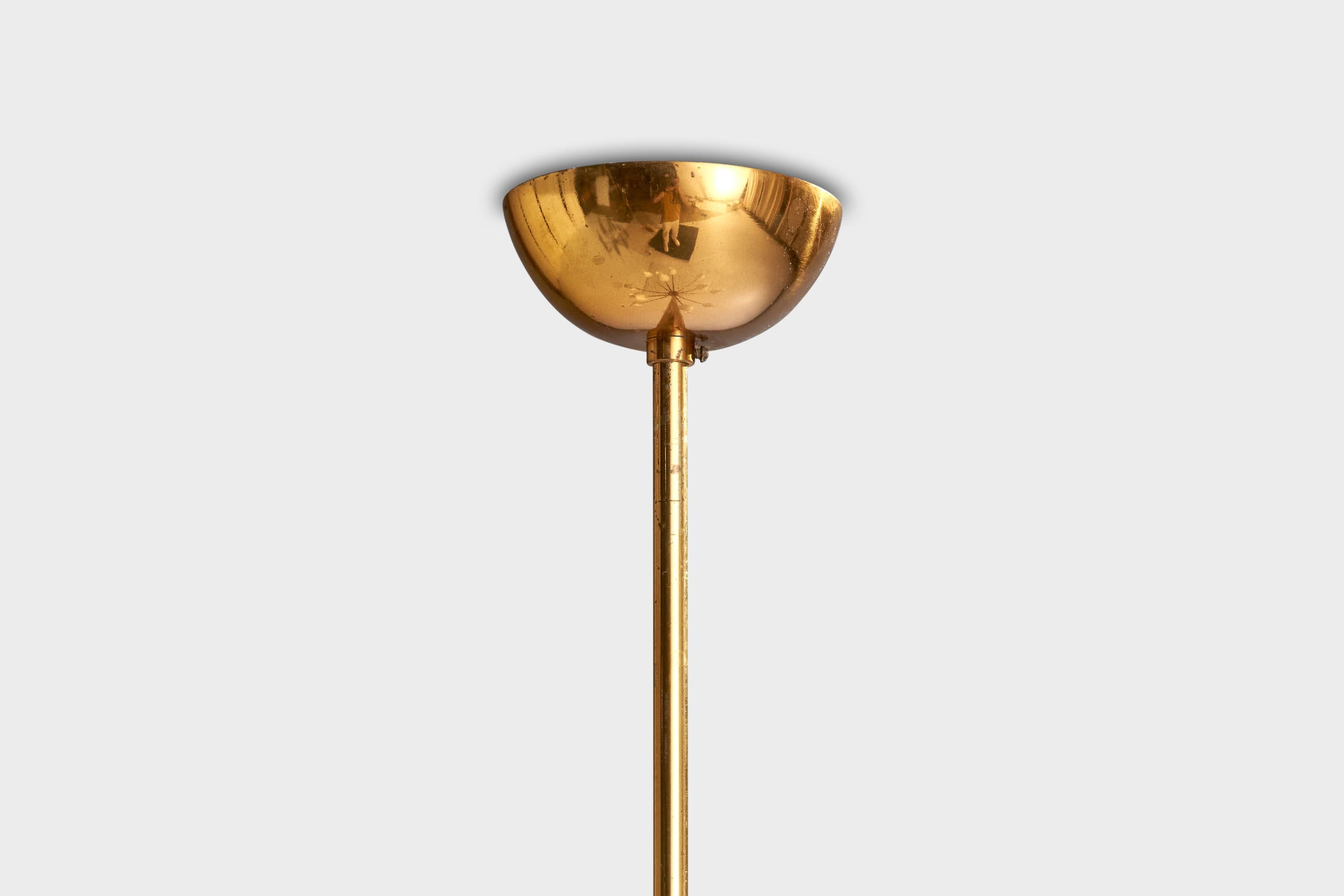 Italian Designer, Chandelier, Brass, Glass, Italy, 1950s For Sale 6