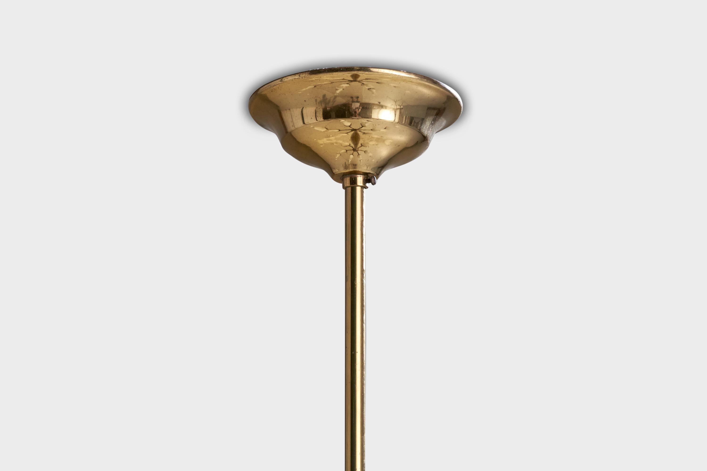 Italienischer Designer, Kronleuchter, Messing, Glas, Italien, 1950er Jahre im Angebot 6