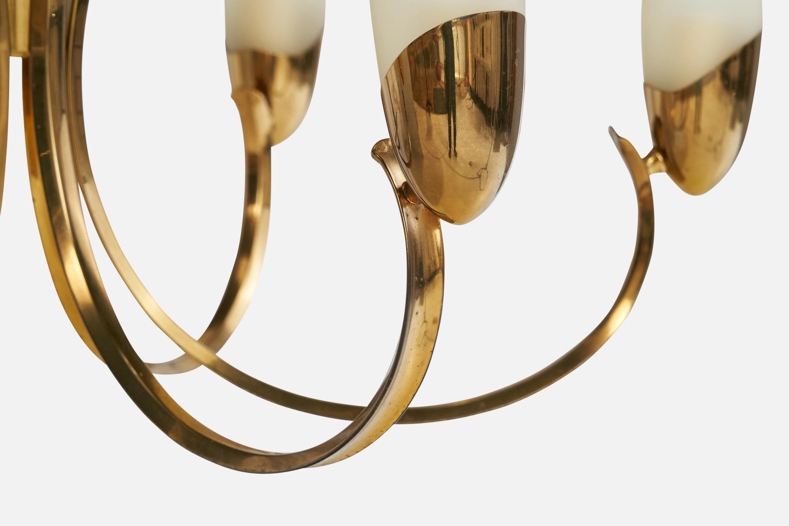 Italian Designer, Chandelier, Brass, Glass, Italy, 1950s For Sale 7