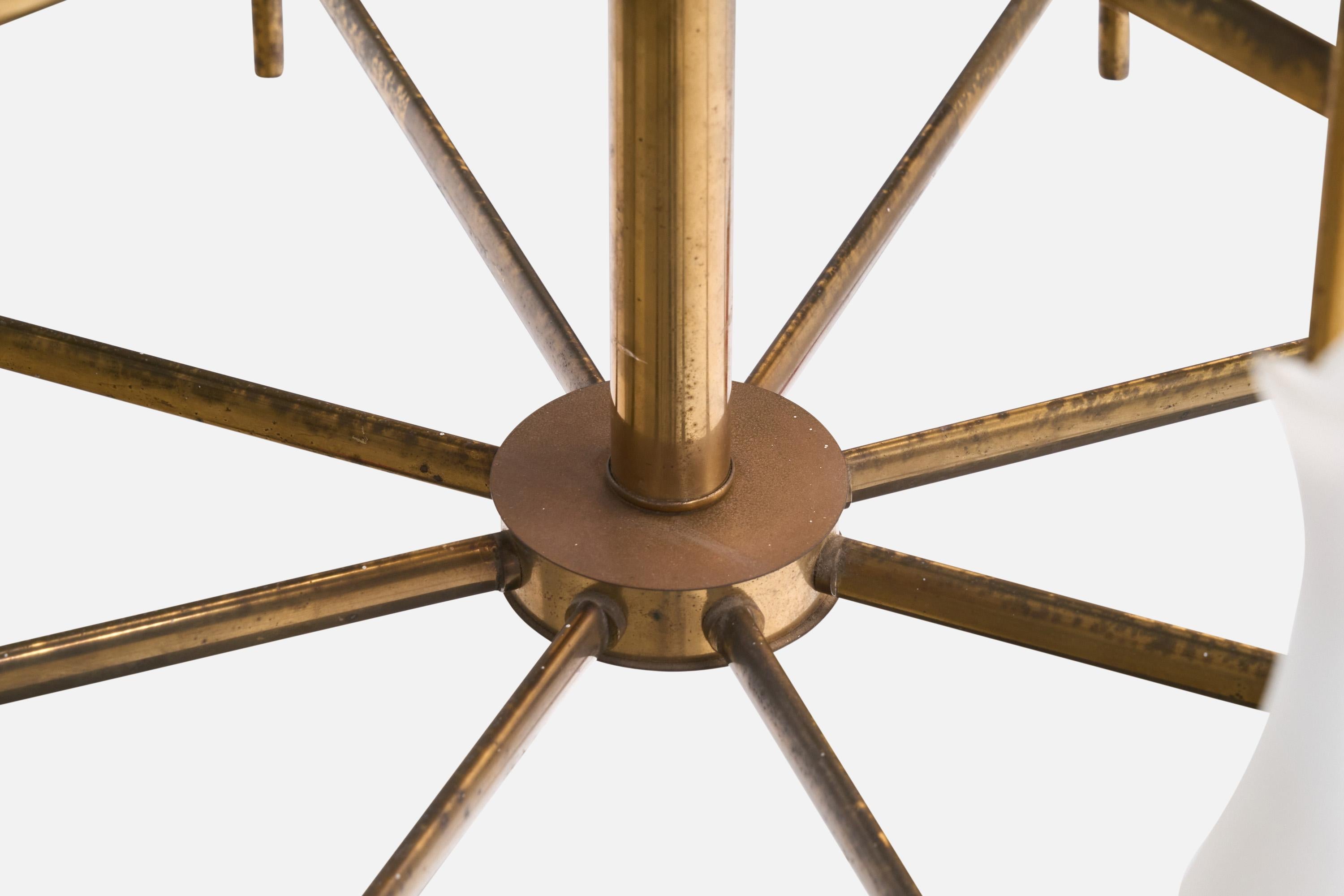 Italian Designer, Chandelier, Brass, Glass, Italy, 1950s For Sale 6