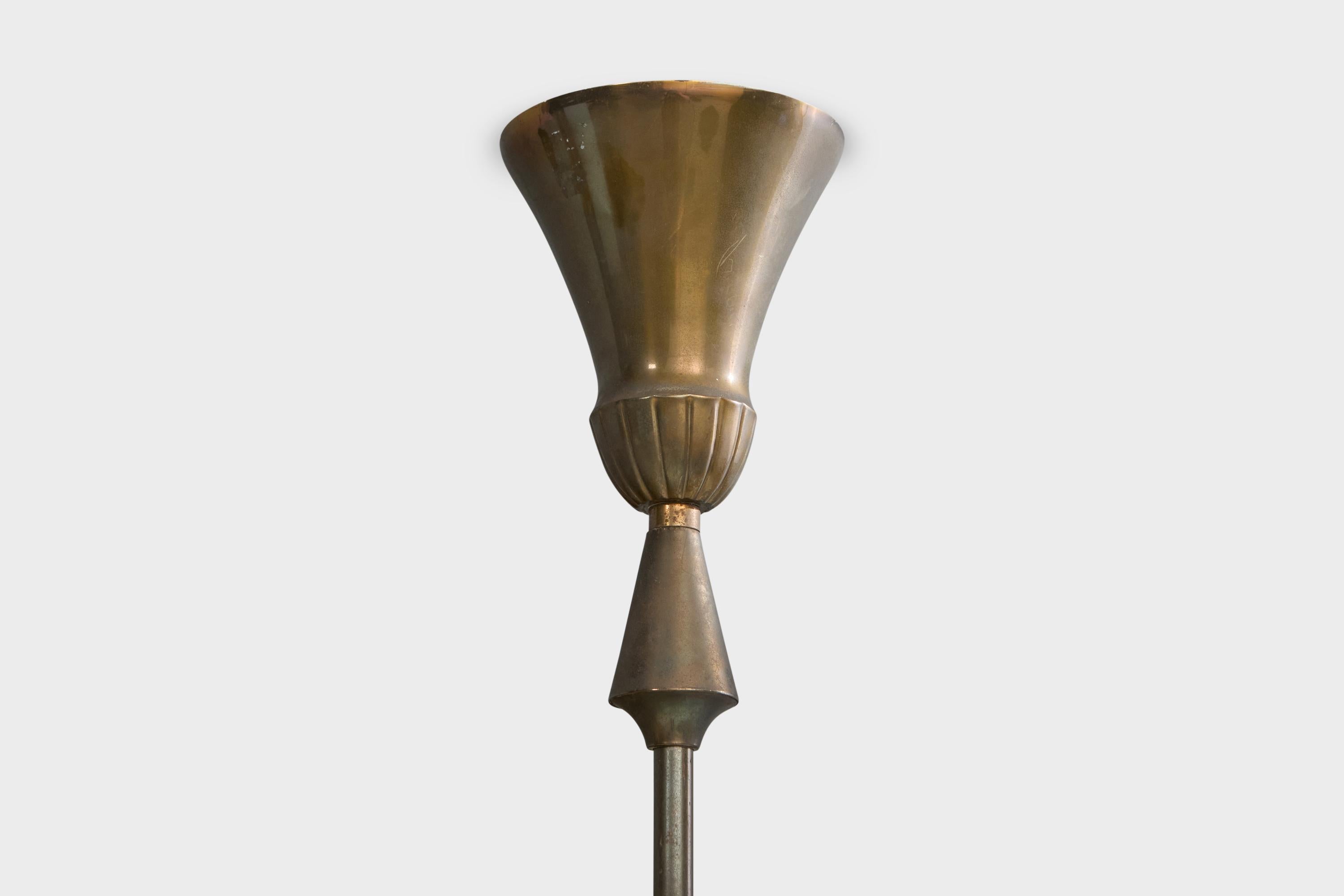 Italian Designer, Chandelier, Brass, Glass, Italy, 1950s For Sale 6