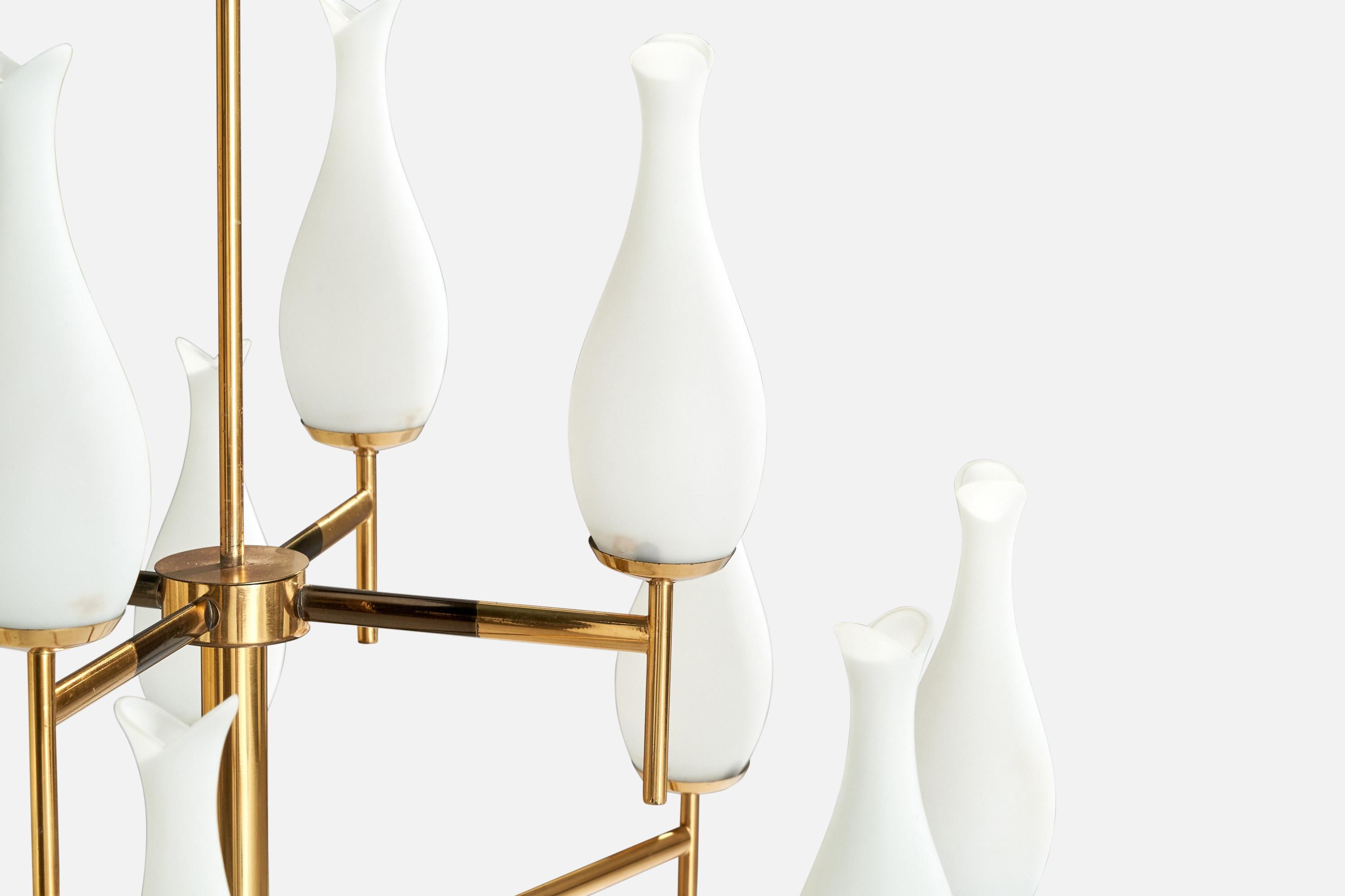 Italian Designer, Chandelier, Brass, Glass, Italy, 1950s For Sale 7