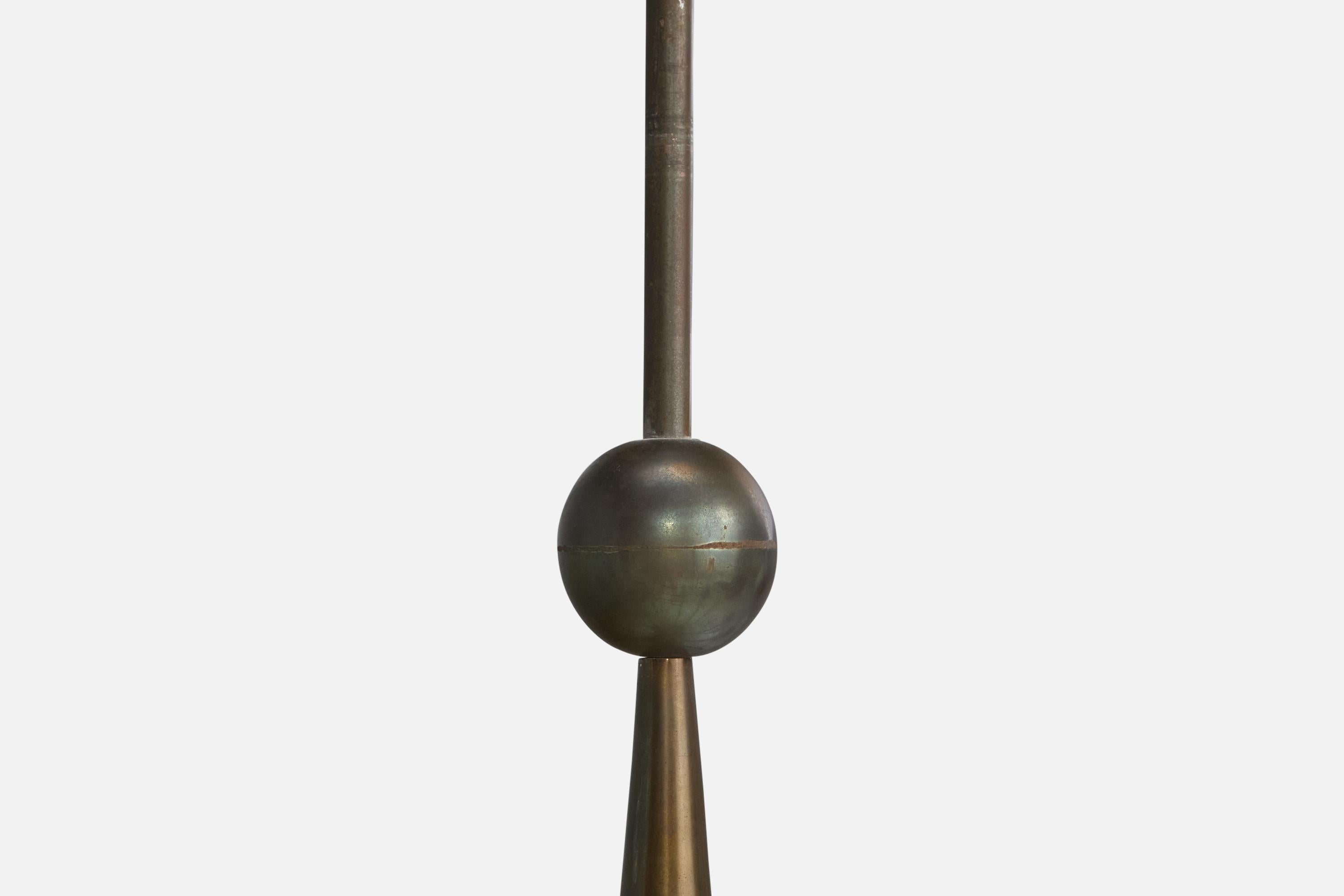 Italian Designer, Chandelier, Brass, Glass, Italy, 1950s For Sale 7