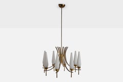 Lampadario di design italiano, ottone, vetro, Italia, anni '1950