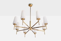 Italian Designer, Chandelier, Brass, Glass, Italy, 1950s