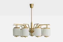 Italian Designer, Chandelier, Brass, Glass, Italy, 1950s