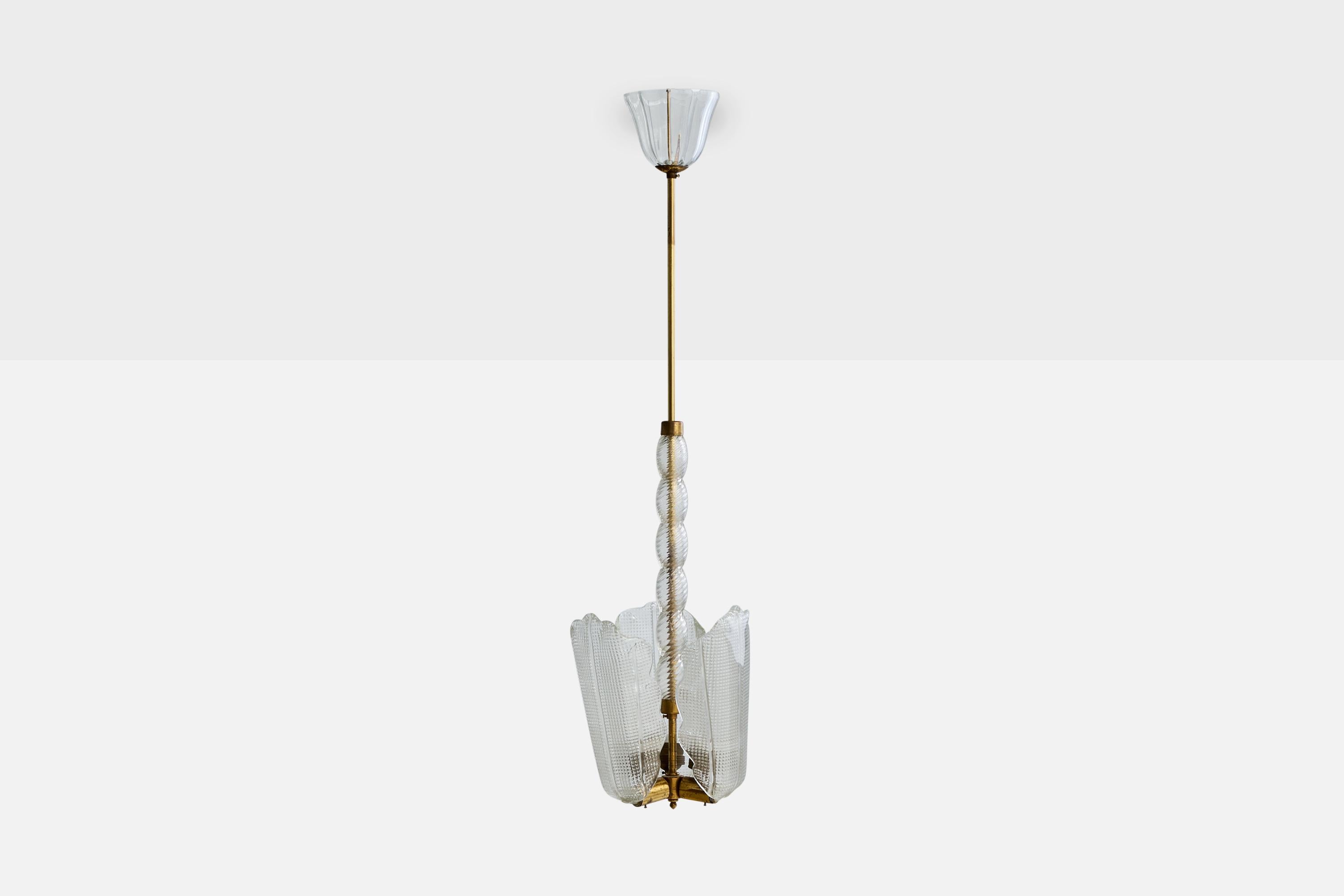Mid-Century Modern Lustre de designer italien, laiton, verre, Italie, années 1950 en vente