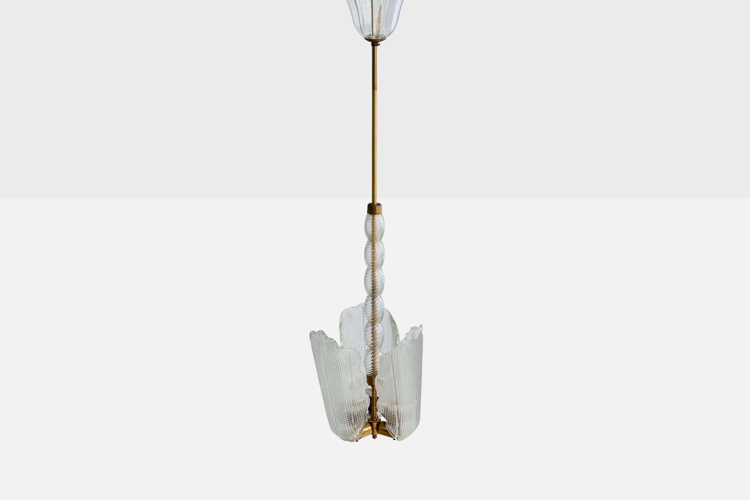 Lustre de designer italien, laiton, verre, Italie, années 1950 Bon état - En vente à High Point, NC