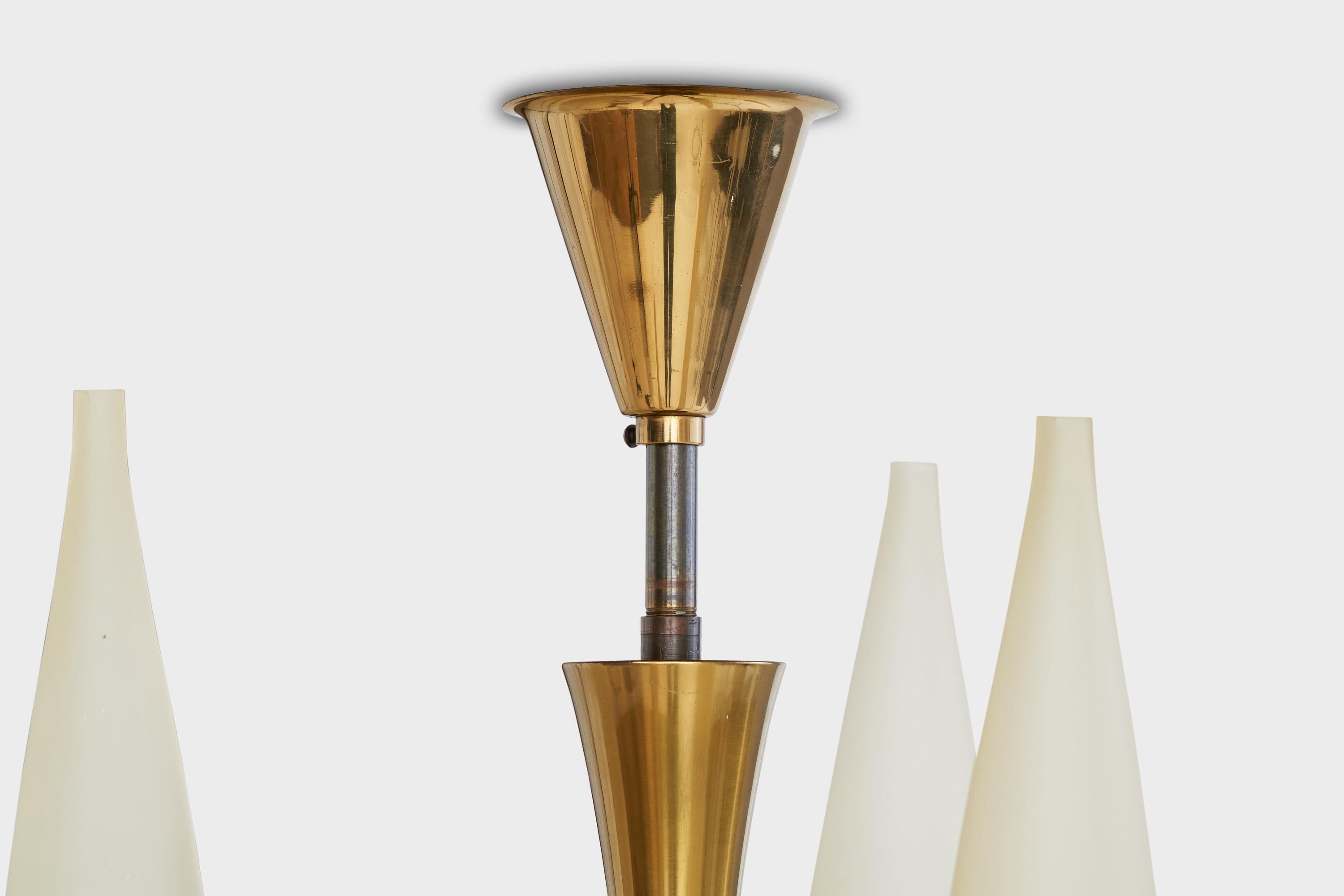 Italian Designer, Chandelier, Brass, Glass, Italy, 1950s For Sale 1
