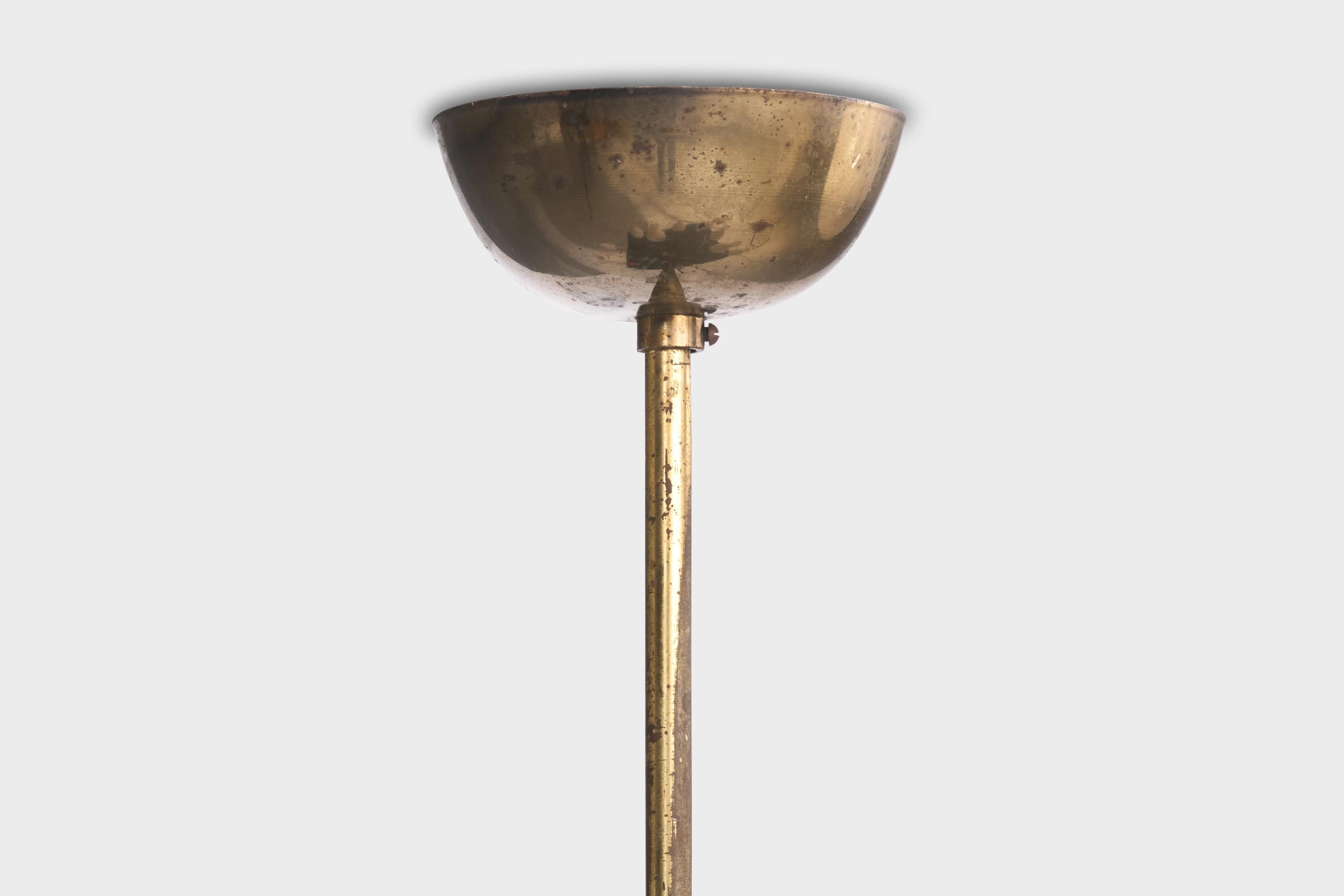 Mid-20th Century Italian Designer, Chandelier, Brass, Glass, Italy, 1950s For Sale
