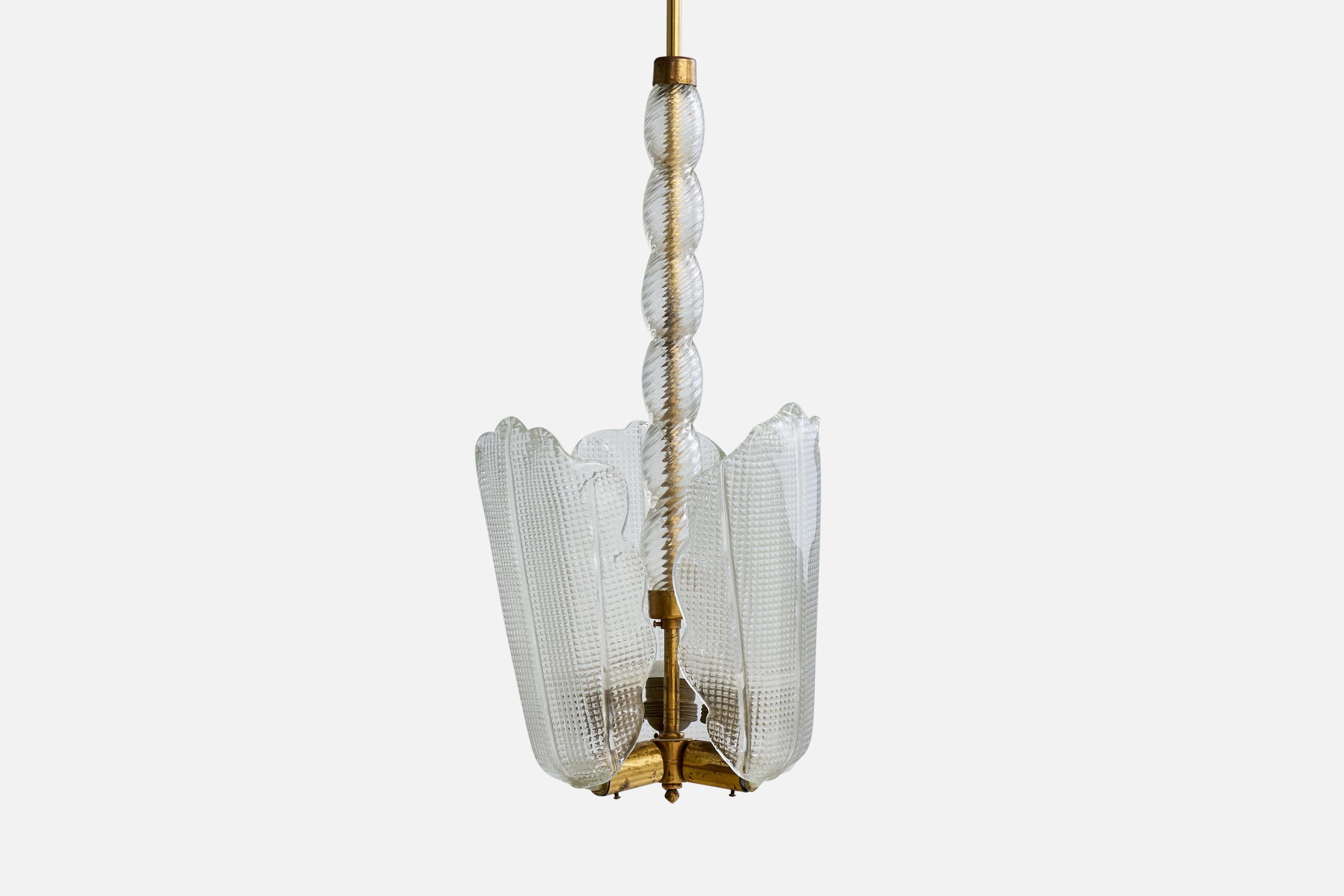 Milieu du XXe siècle Lustre de designer italien, laiton, verre, Italie, années 1950 en vente