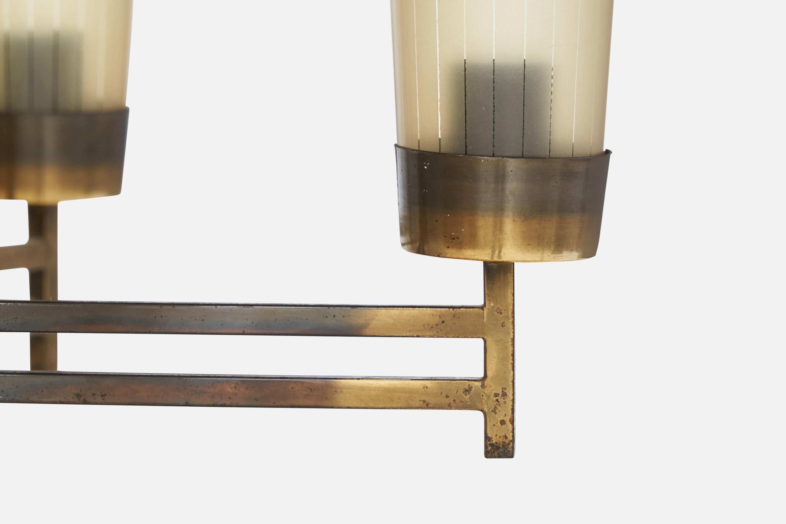 Italian Designer, Chandelier, Brass, Glass, Italy, 1950s For Sale 1
