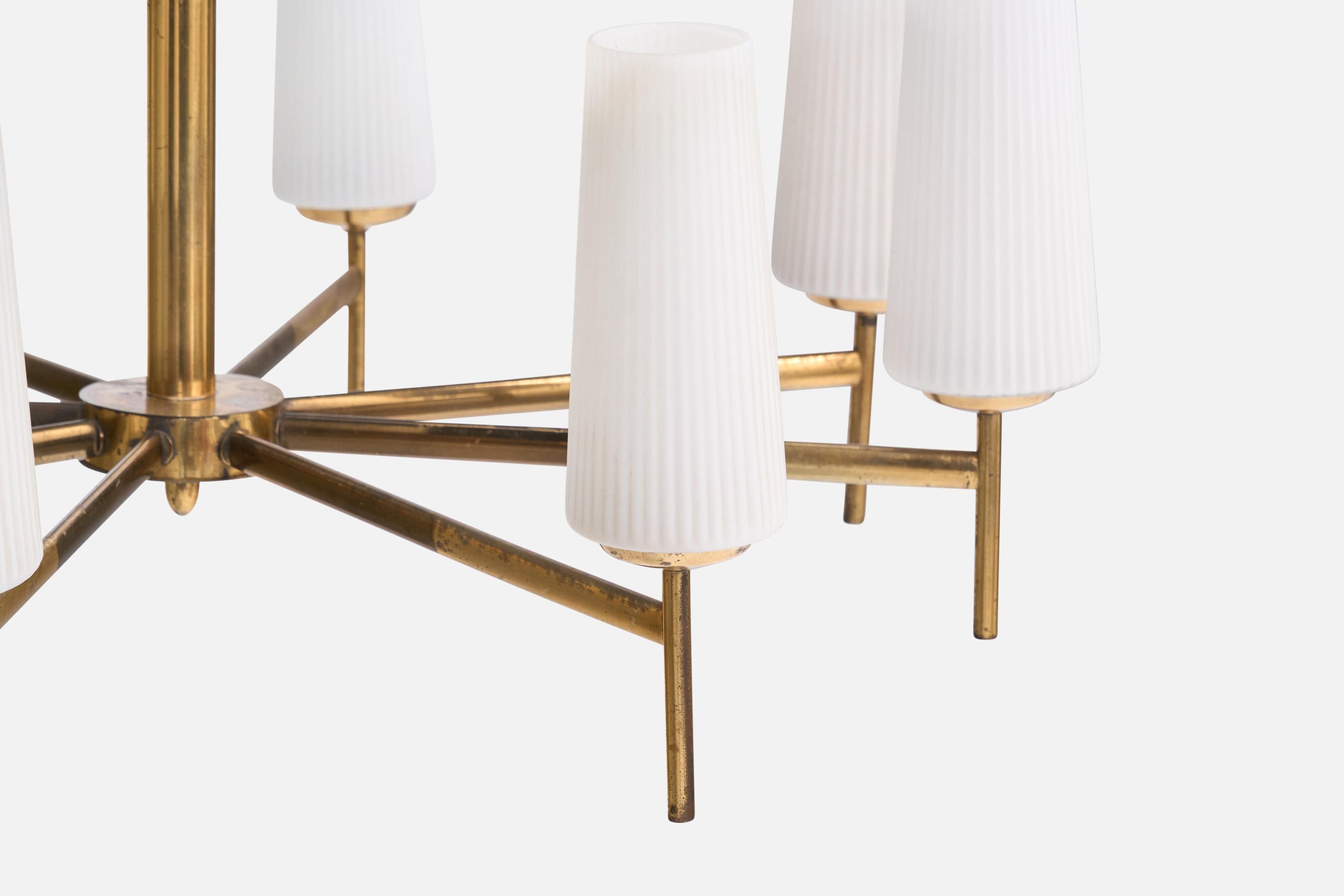 Italian Designer, Chandelier, Brass, Glass, Italy, 1950s For Sale 2