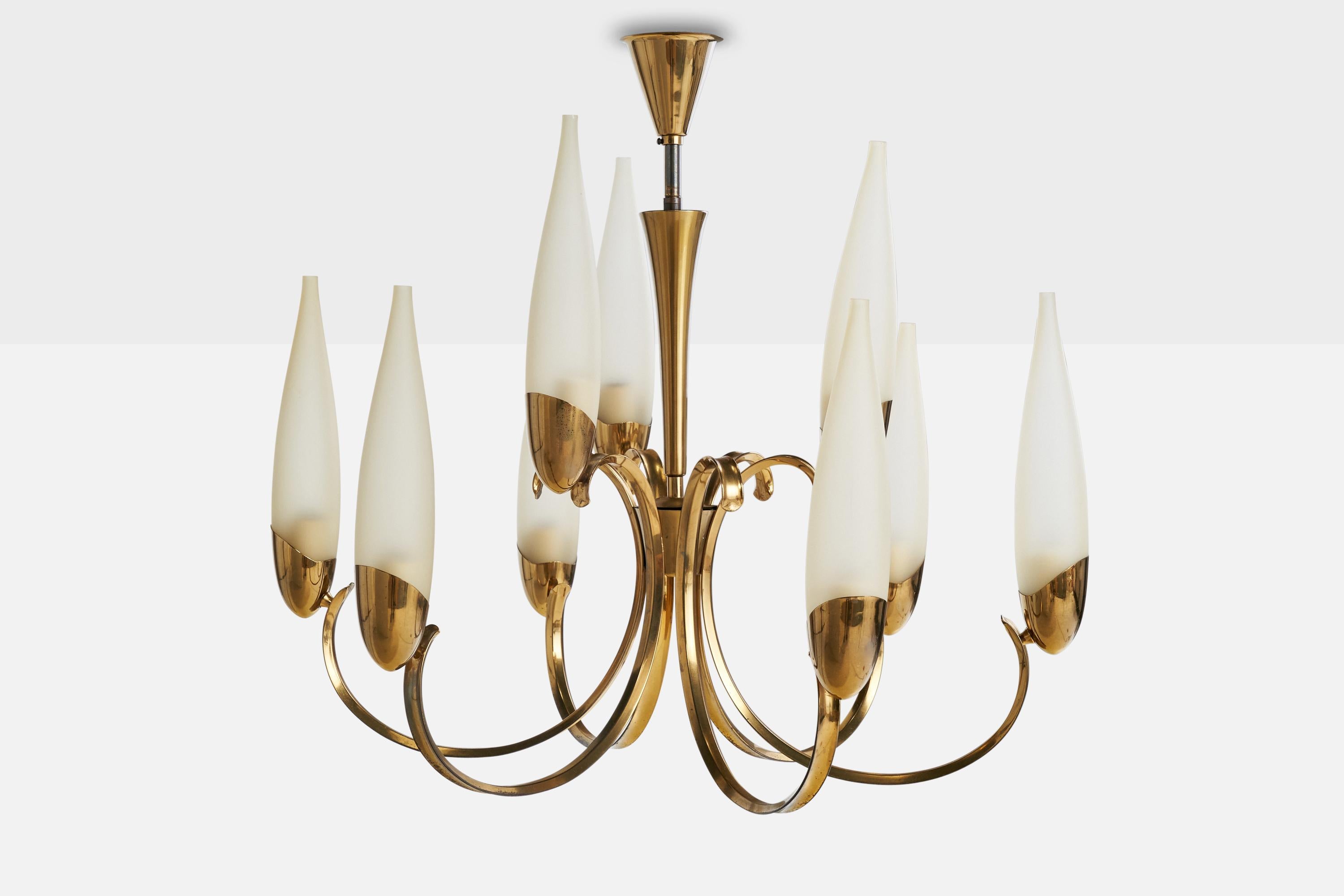 Italian Designer, Chandelier, Brass, Glass, Italy, 1950s For Sale 3