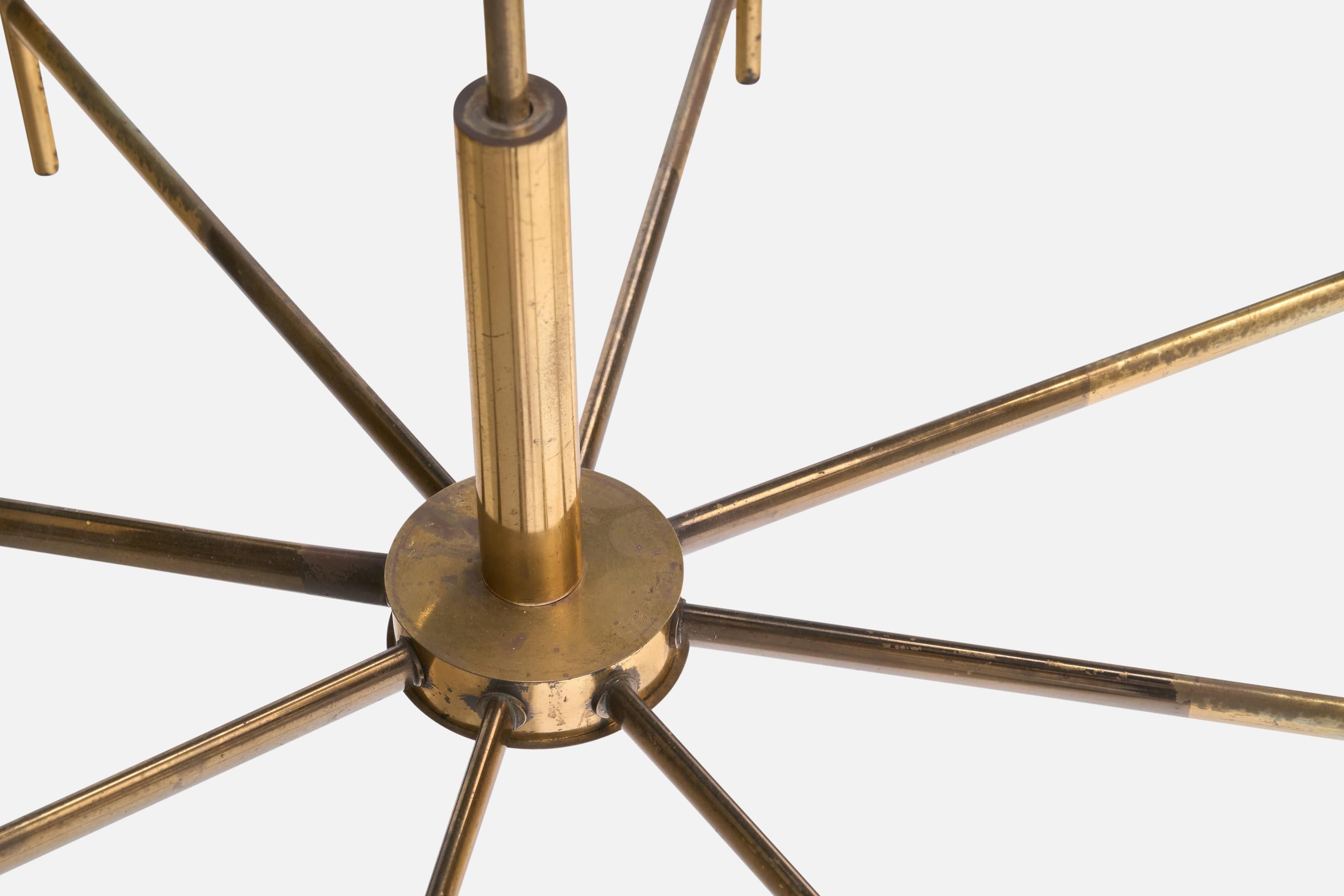 Italian Designer, Chandelier, Brass, Glass, Italy, 1950s For Sale 3