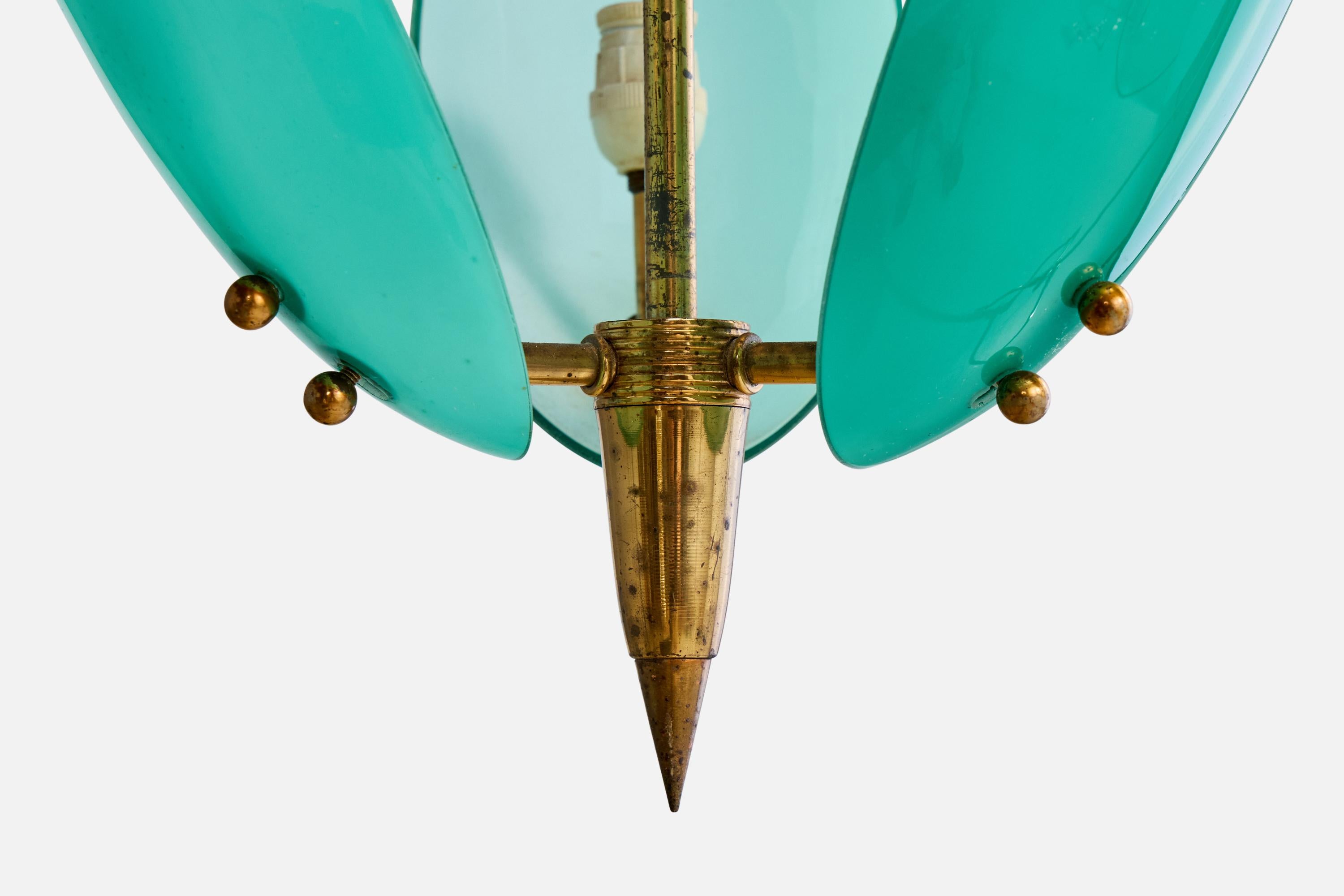 Italian Designer, Chandelier, Brass, Glass, Italy, 1950s For Sale 2