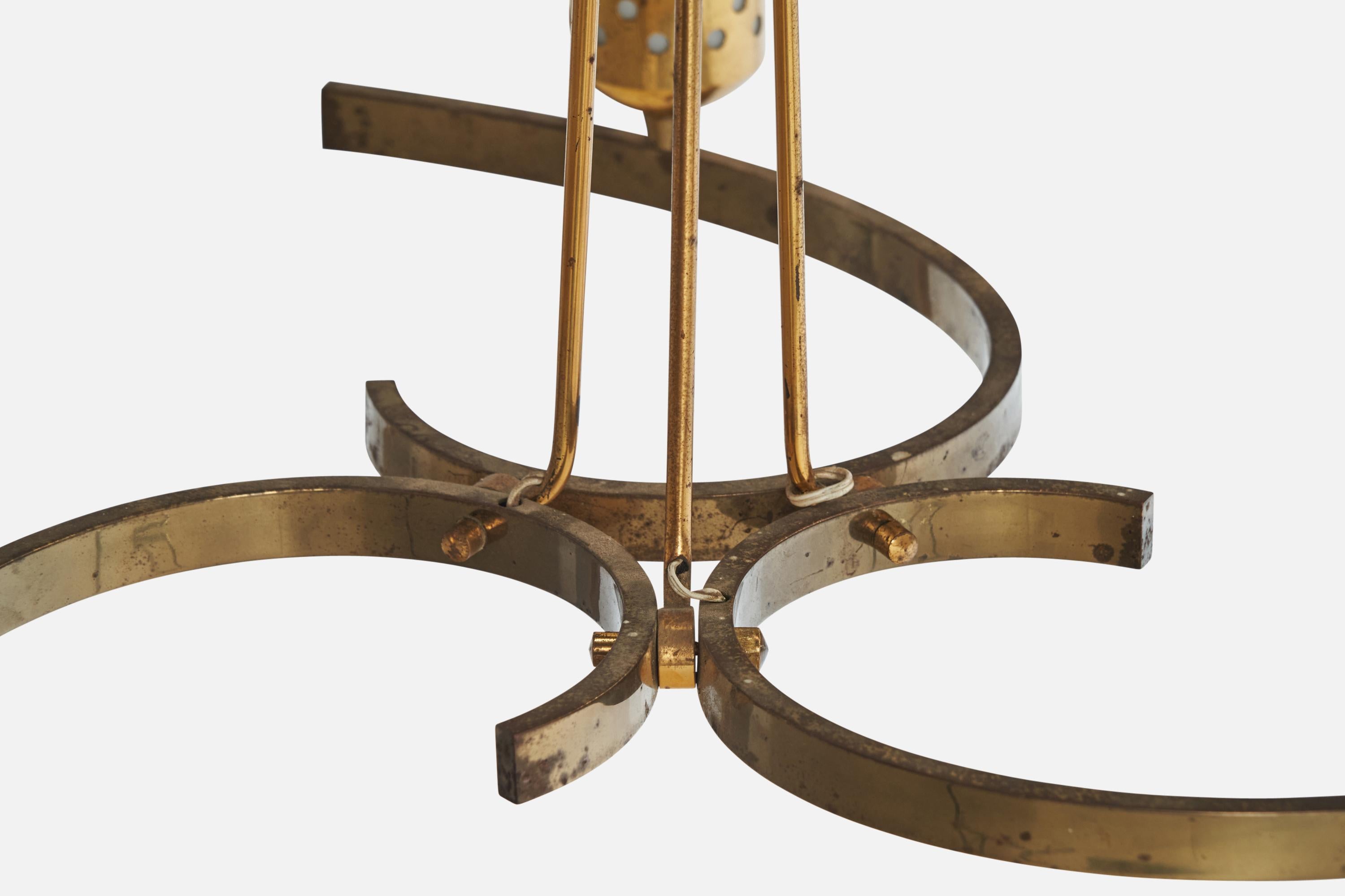 Italienischer Designer, Kronleuchter, Messing, Glas, Italien, 1950er Jahre im Angebot 3