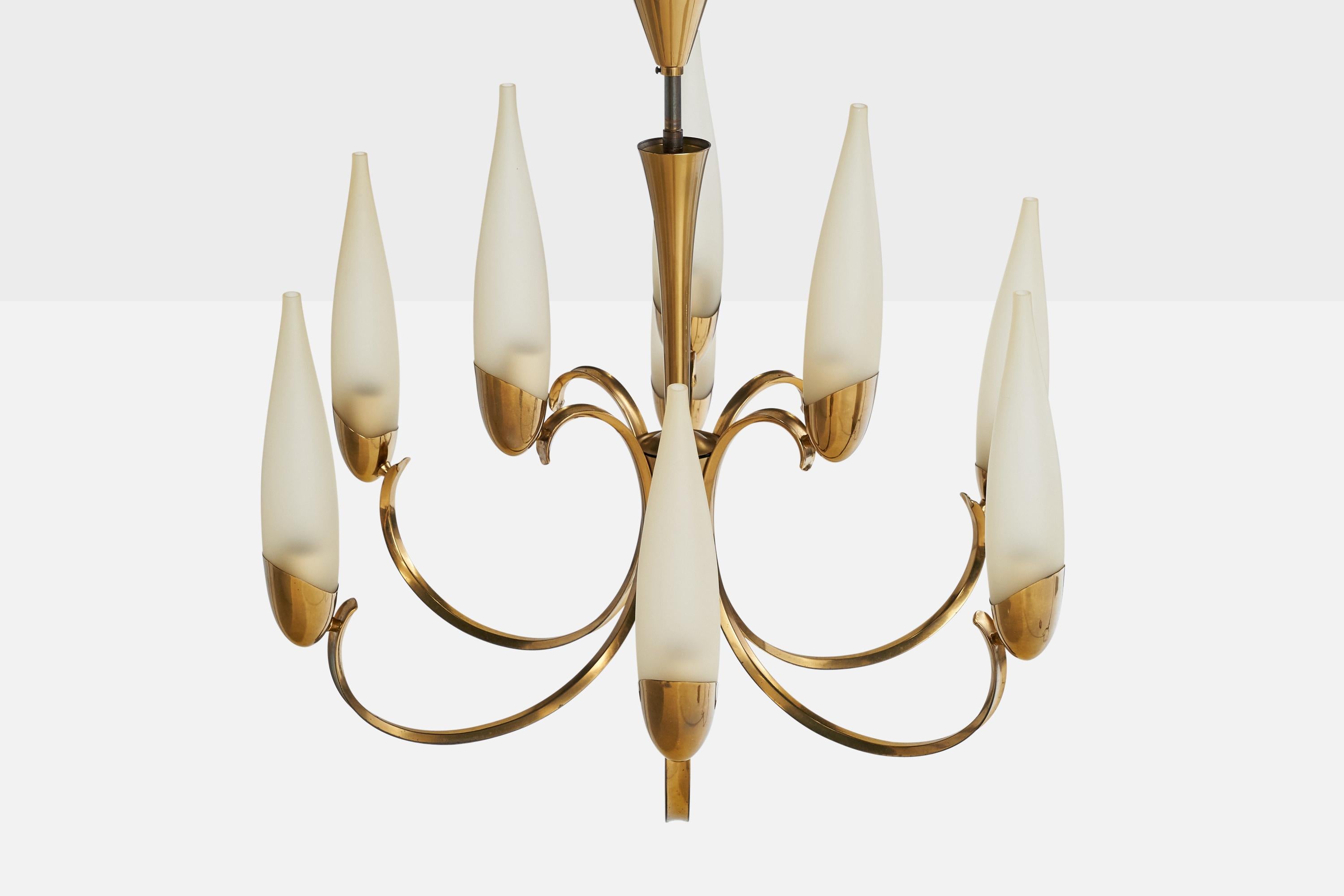 Italian Designer, Chandelier, Brass, Glass, Italy, 1950s For Sale 4