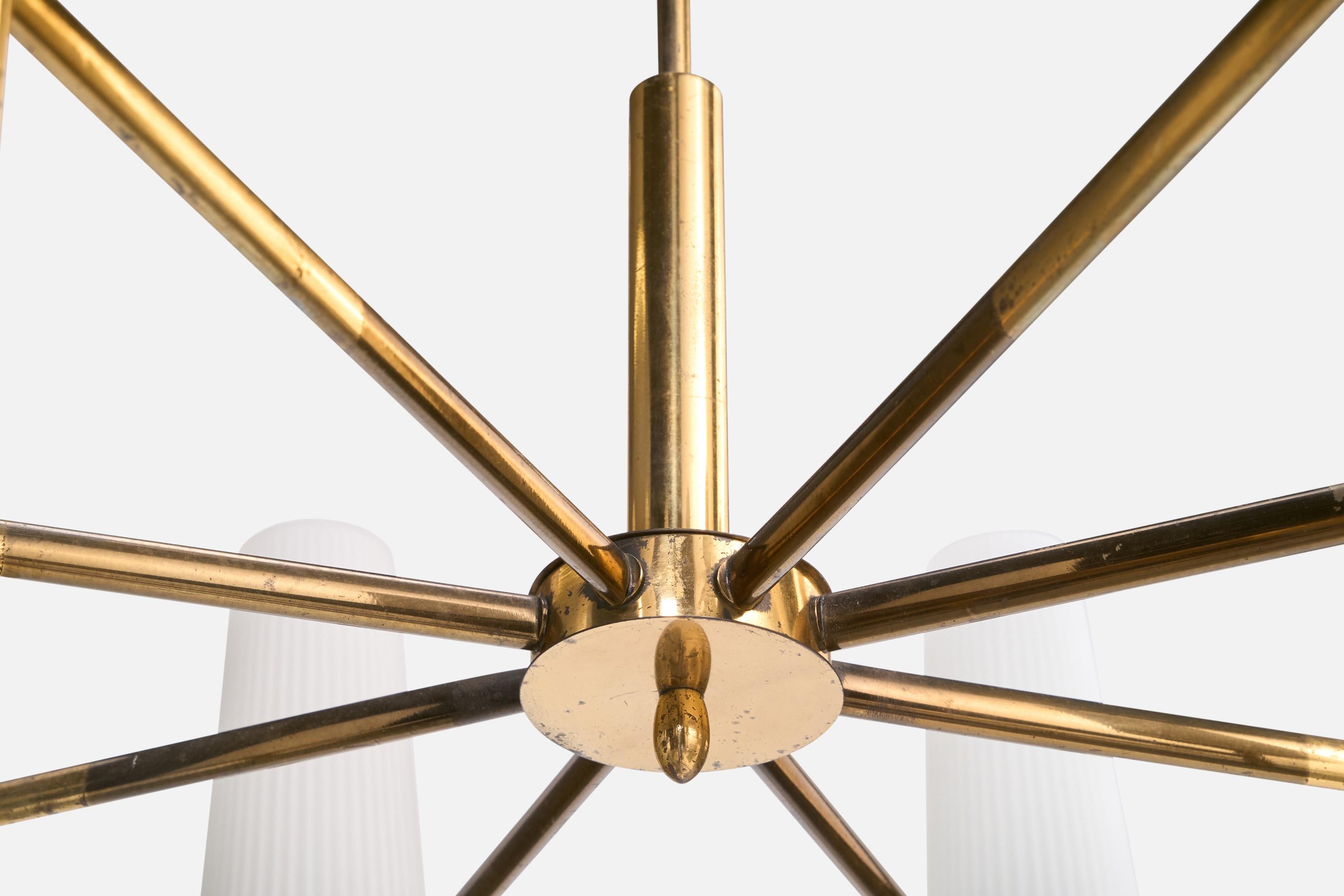 Italian Designer, Chandelier, Brass, Glass, Italy, 1950s For Sale 4