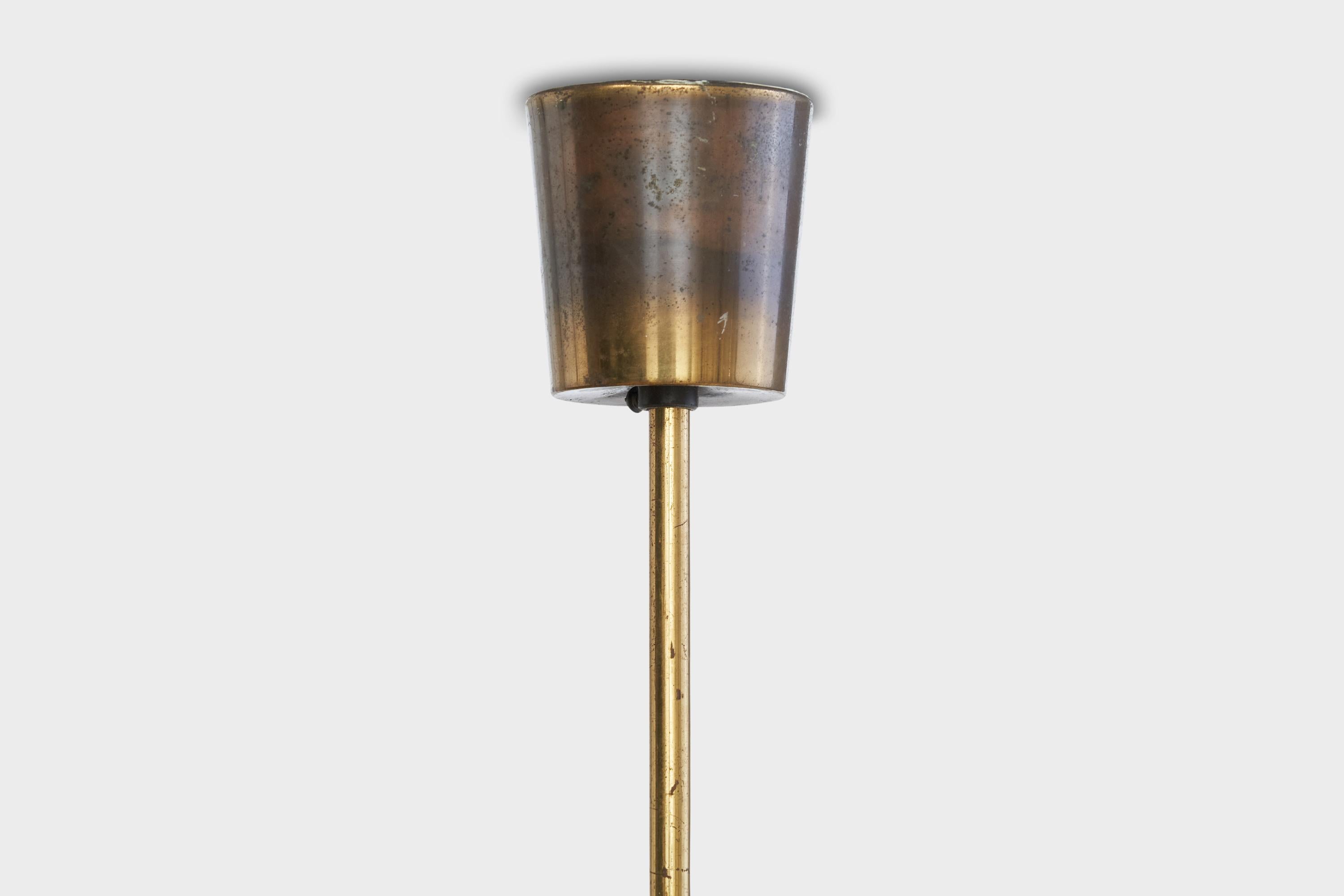 Italian Designer, Chandelier, Brass, Glass, Italy, 1950s For Sale 4