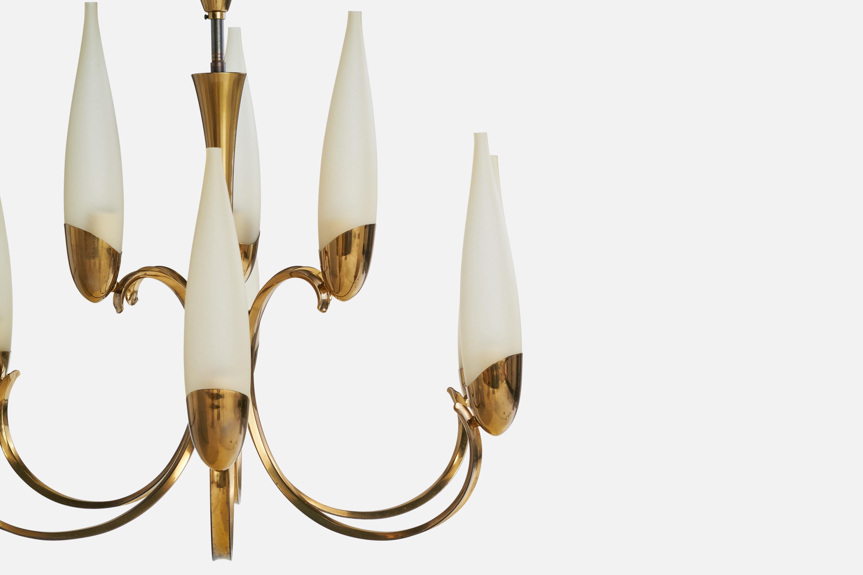Italian Designer, Chandelier, Brass, Glass, Italy, 1950s For Sale 5