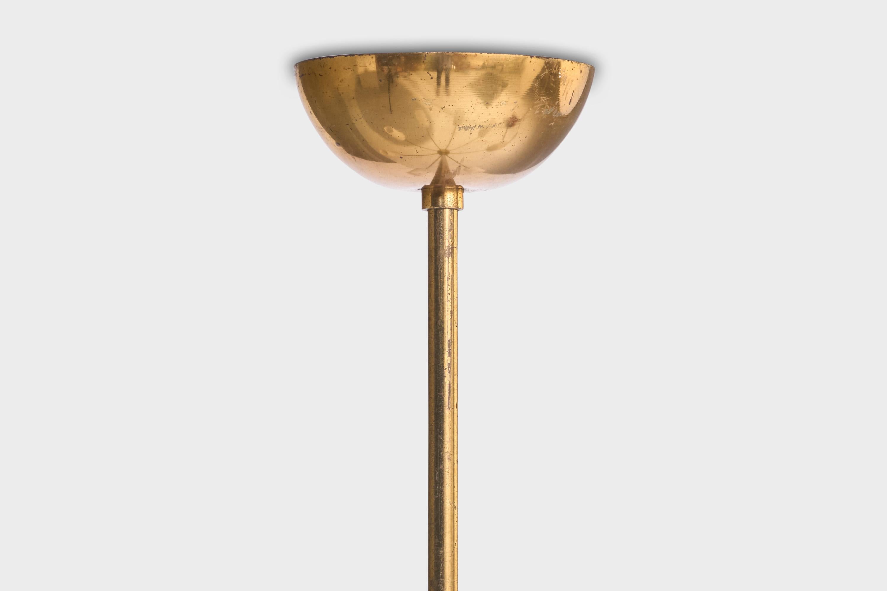 Italian Designer, Chandelier, Brass, Glass, Italy, 1950s For Sale 5