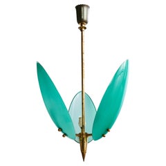 Lustre de designer italien, laiton, verre, Italie, années 1950
