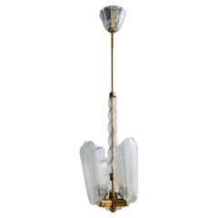 Lustre de designer italien, laiton, verre, Italie, années 1950