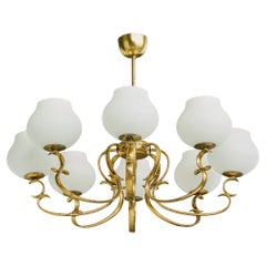 Italian Designer, Chandelier, Brass, Glass, Italy, 1950s