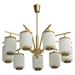 Italian Designer, Chandelier, Brass, Glass, Italy, 1950s