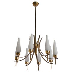 Lampadario di design italiano, ottone, vetro, Italia, anni '1950