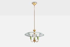 Designer italien, lustre, laiton, verre, métal, années 1940