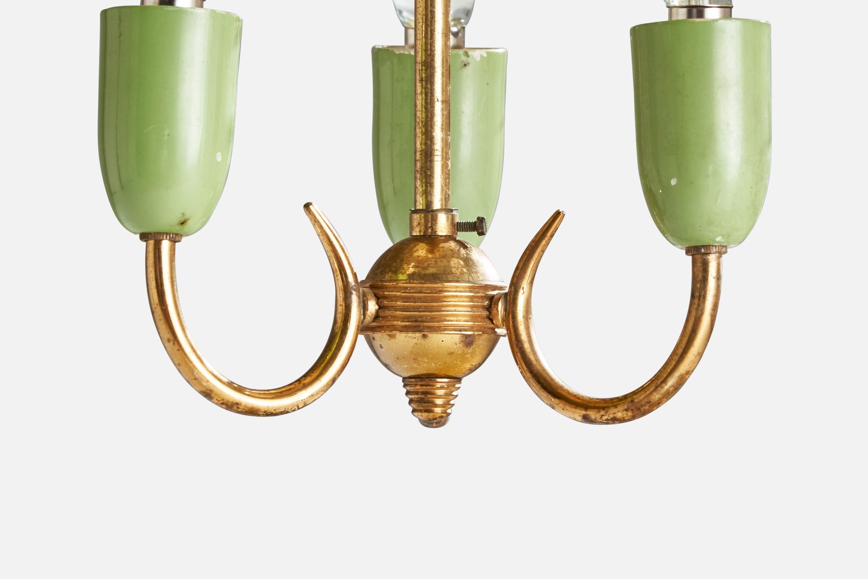 Italian Designer, Chandelier, Brass, Glass, Metal, 1940s For Sale 2