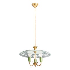Designer italiano, lampadario, ottone, vetro, metallo, anni '40