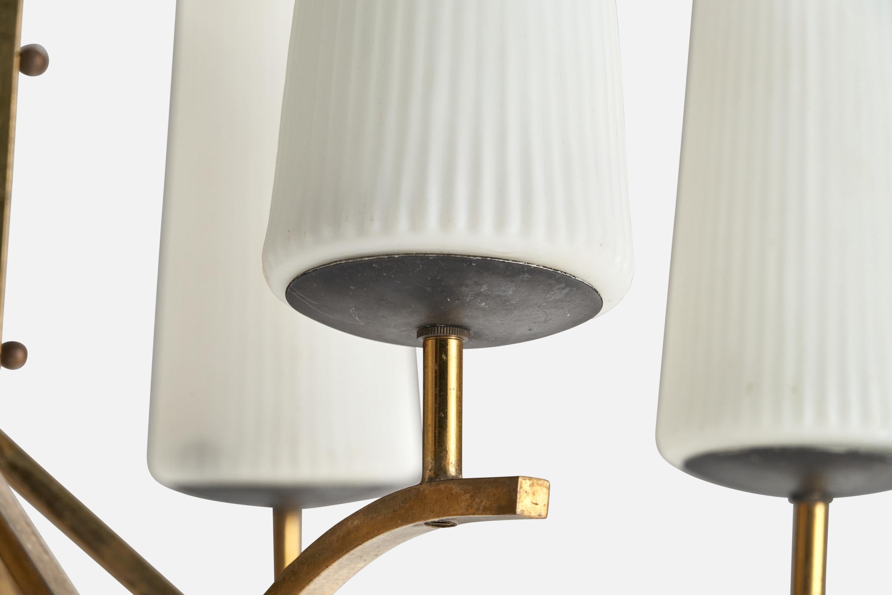 Italian Designer, Chandelier, Brass, Glass, Metal, Italy, 1950s For Sale 4