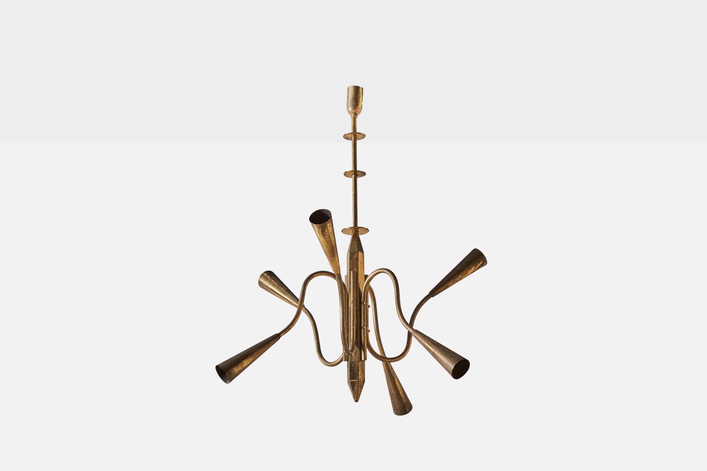 Italian Designer, Chandelier, Brass, Italy, 1940s In Good Condition For Sale In High Point, NC