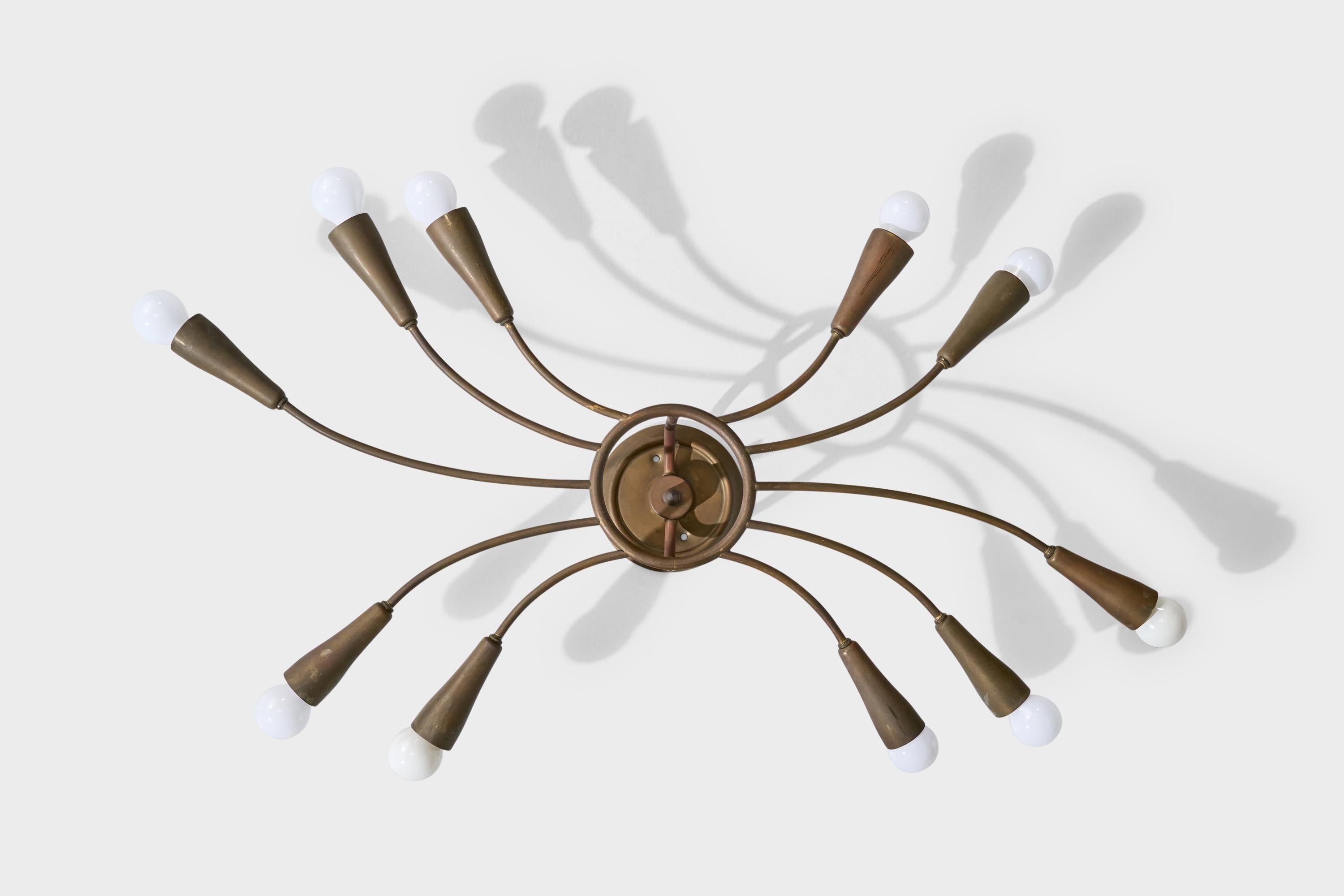 Mid-20th Century Italian Designer, Chandelier, Brass, Italy, 1940s