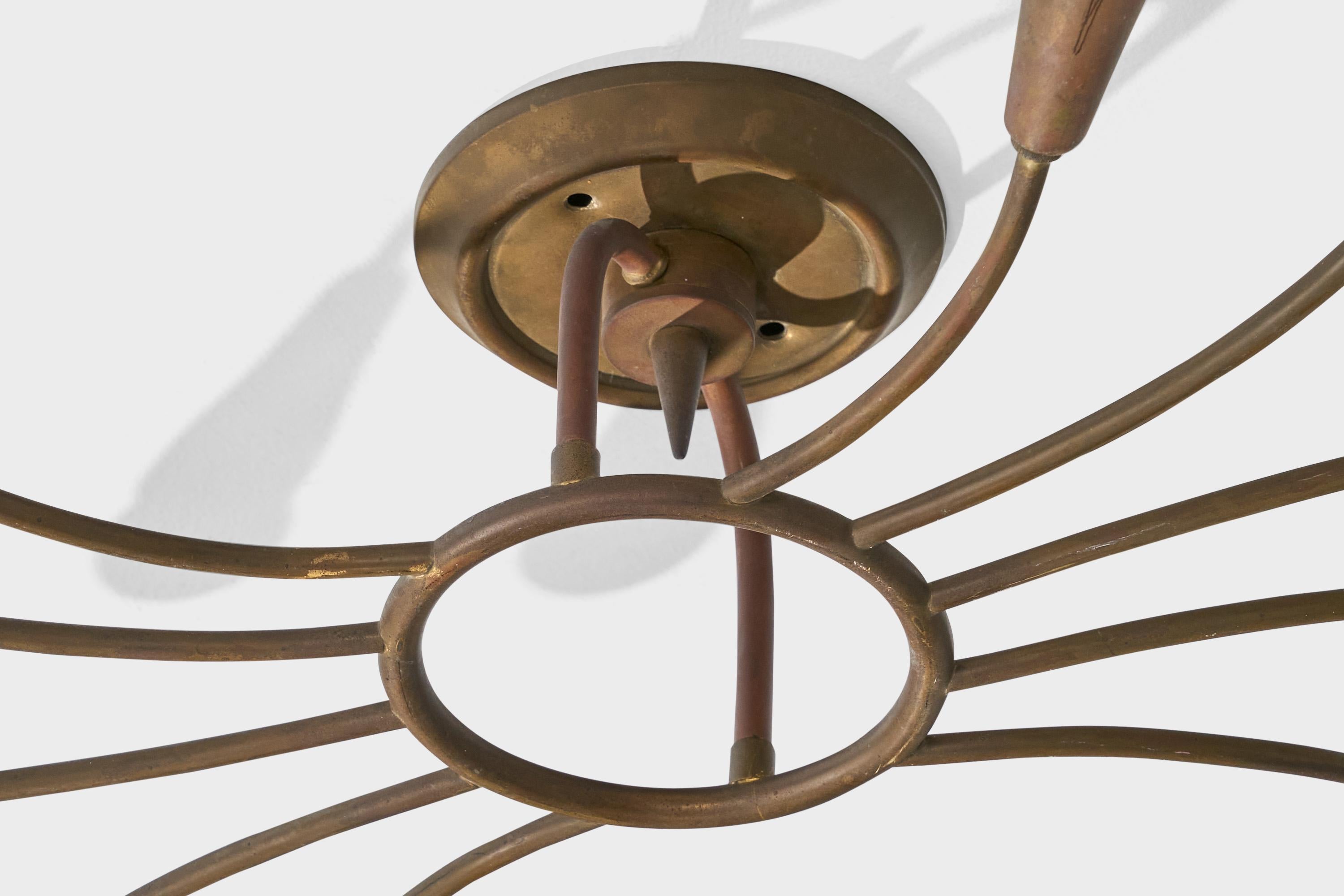 Italian Designer, Chandelier, Brass, Italy, 1940s 2