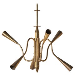 Italian Designer, Chandelier, Brass, Italy, 1940s