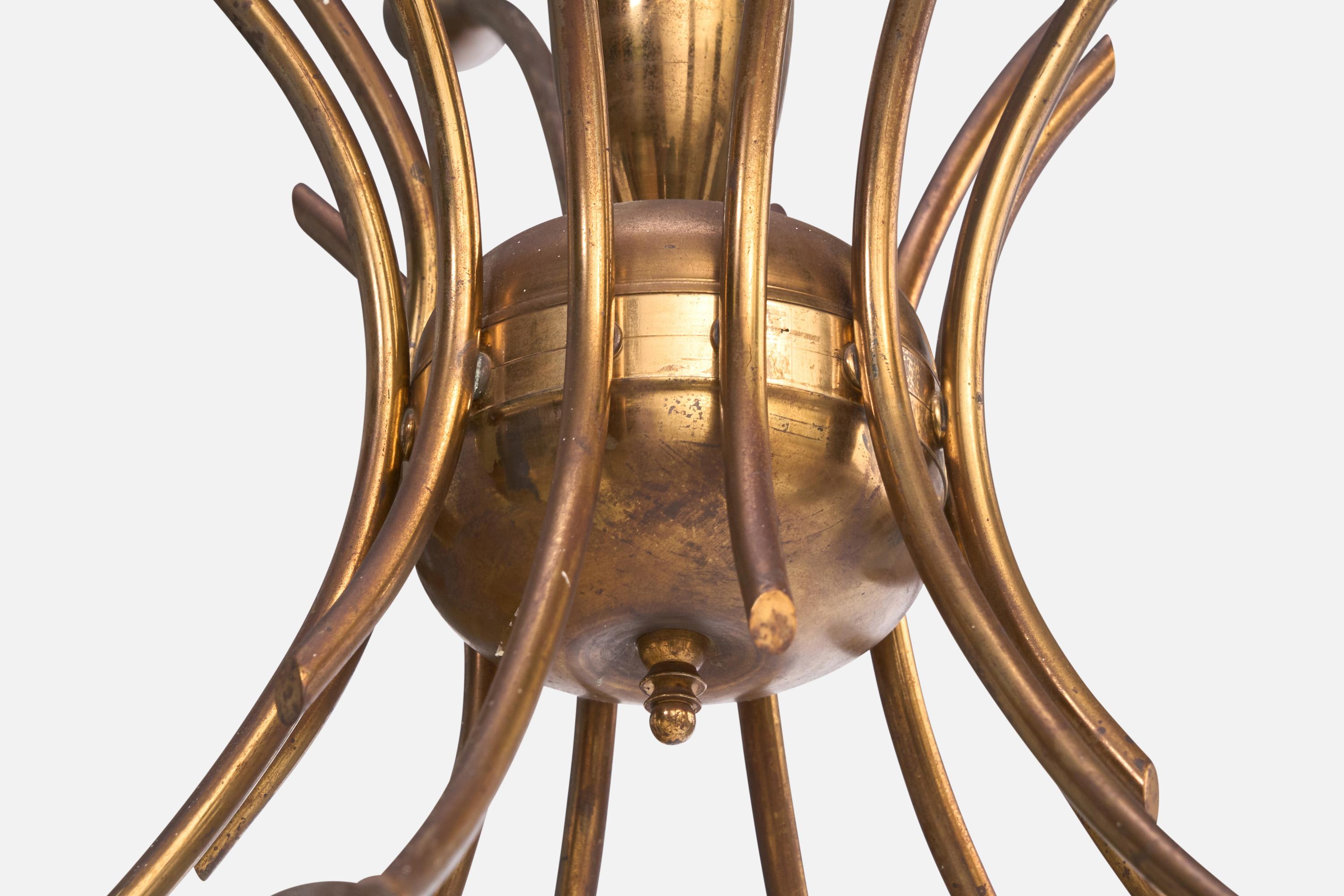 Designer italiano, Lampadario, Ottone, Italia, anni '50 in vendita 7